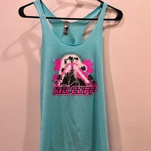 Teal Kill Cliff tank top with laser kitty print
